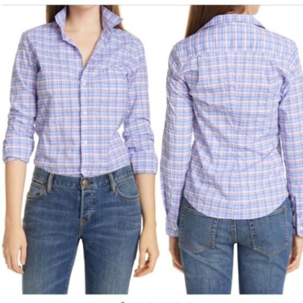 Frank & Eileen NWOT Barry Crinkle Plaid Blue Pink Button Up LS Shirt Size L